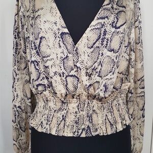 Aqua Beige and Navy Snakeskin Blouse